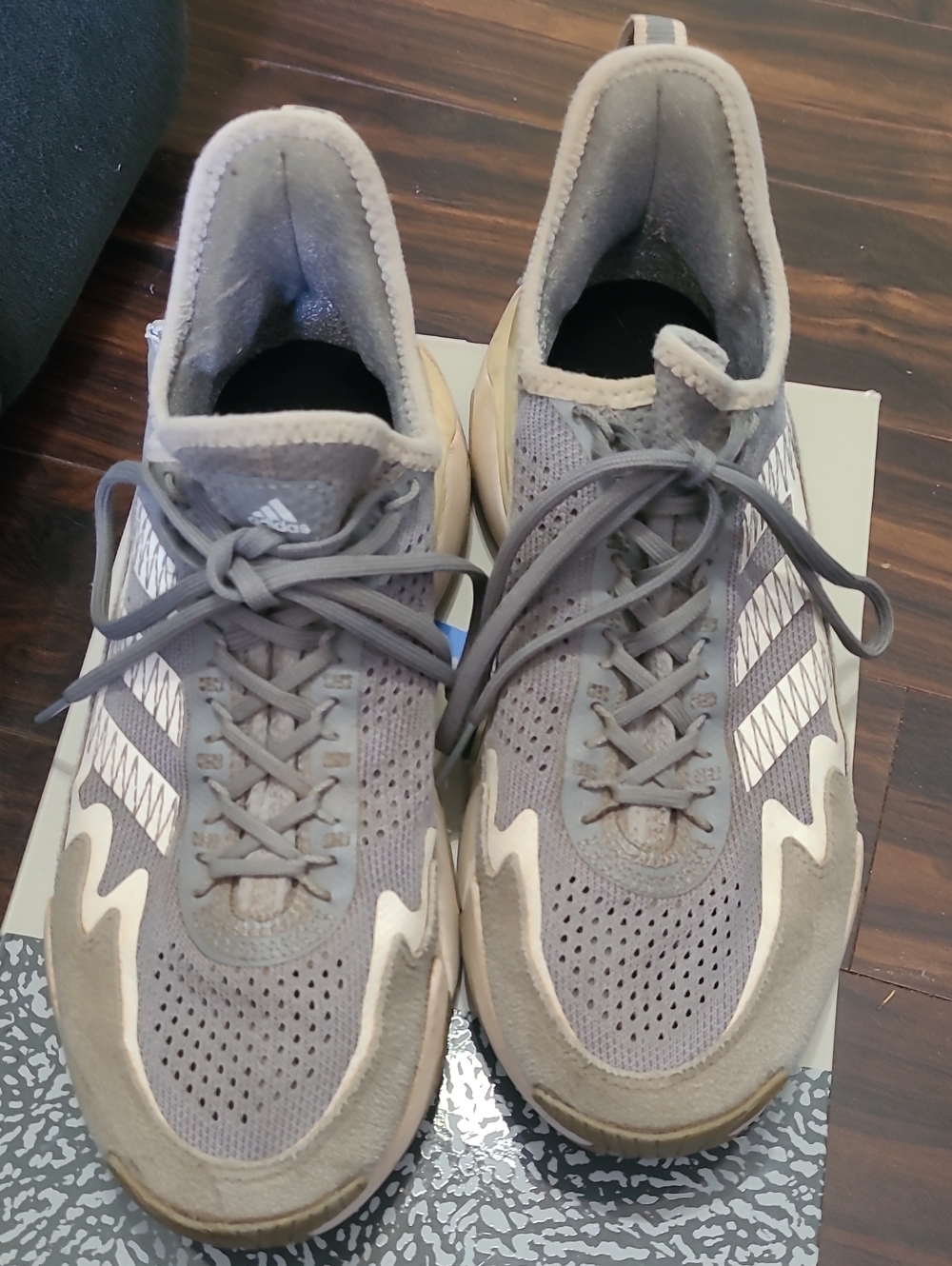 adidas Men's Gray and Cream Mesh Lace-Up Sneakers